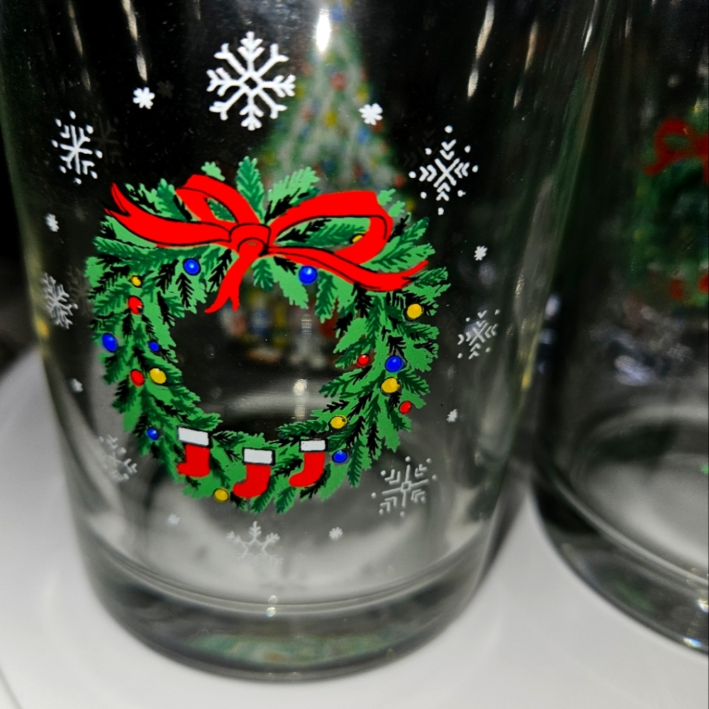 XMAS TREE/WREATH 4 SET  GLASS VINTAGE 80